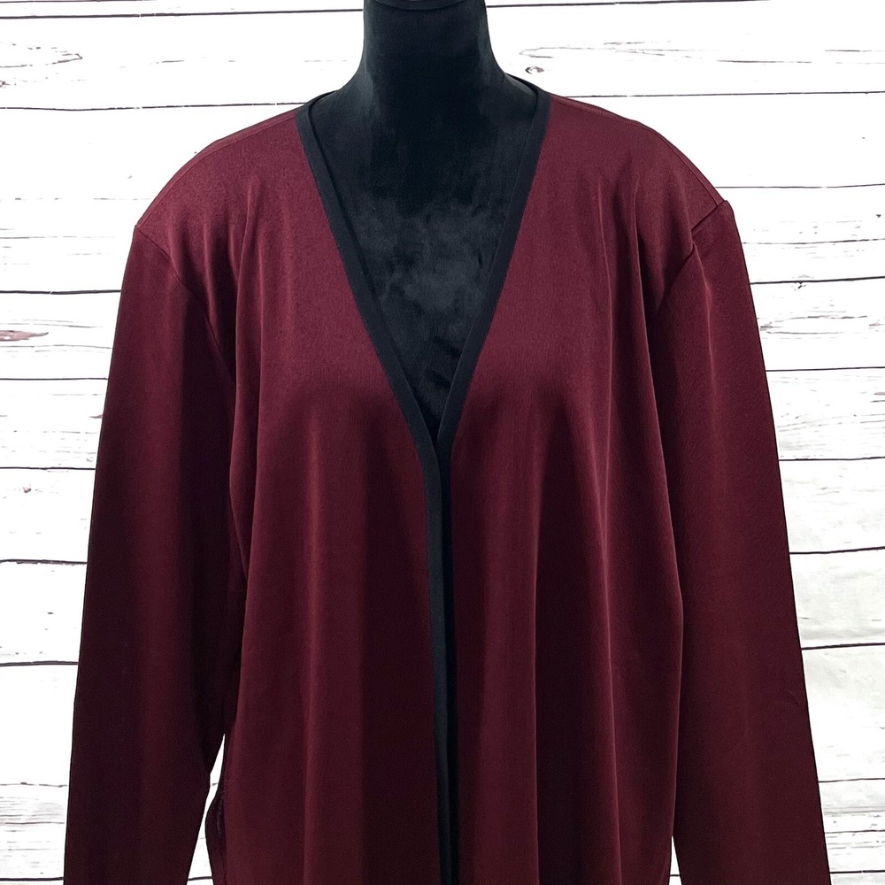 Exclusively Misook Women's Open Knit Cardigan Burgundy Petite Plus Size 3P NWT - Picture 3 of 12